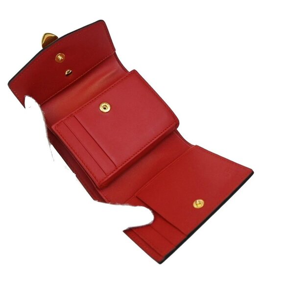 GUCCI Logo Sylvie Compact Trifold Wallet Leather Red GHW Made in Italy 37KB092 - Picture 10 of 13